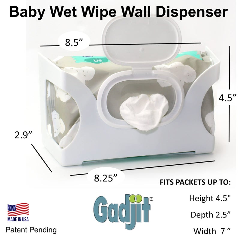 Gadjit Baby Wet Wipe Wall Mounted Dispenser | Holds Up to an 84 Count Pack of Wipes | Always Within Easy Reach of Messes (White) - Image 3